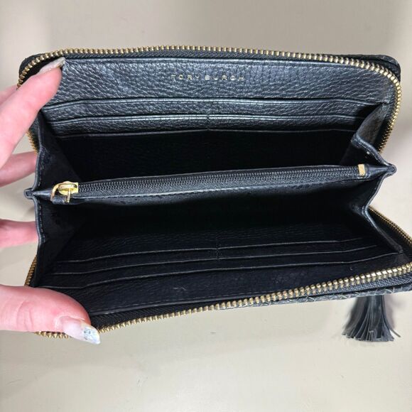 Tory Burch Taylor Zip Continental Leather Wallet - Black - Picture 6 of 9